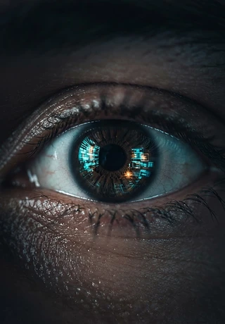 Eye reflecting a glowing screen