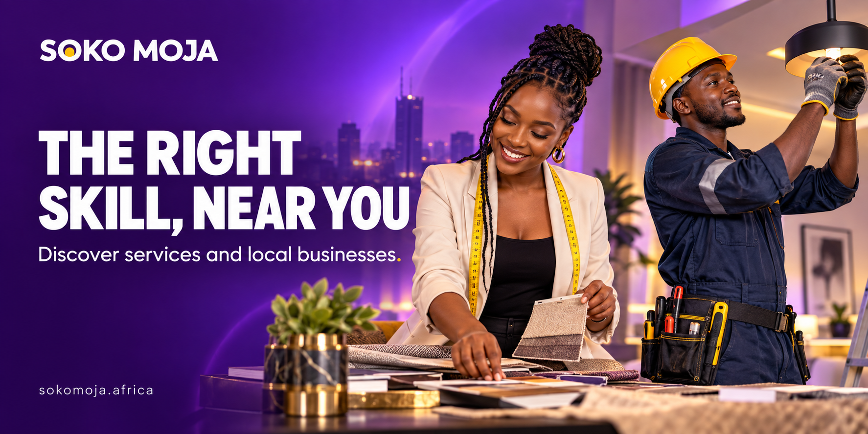 Soko Moja poster: the right skill, near you. Discover services and local businesses.