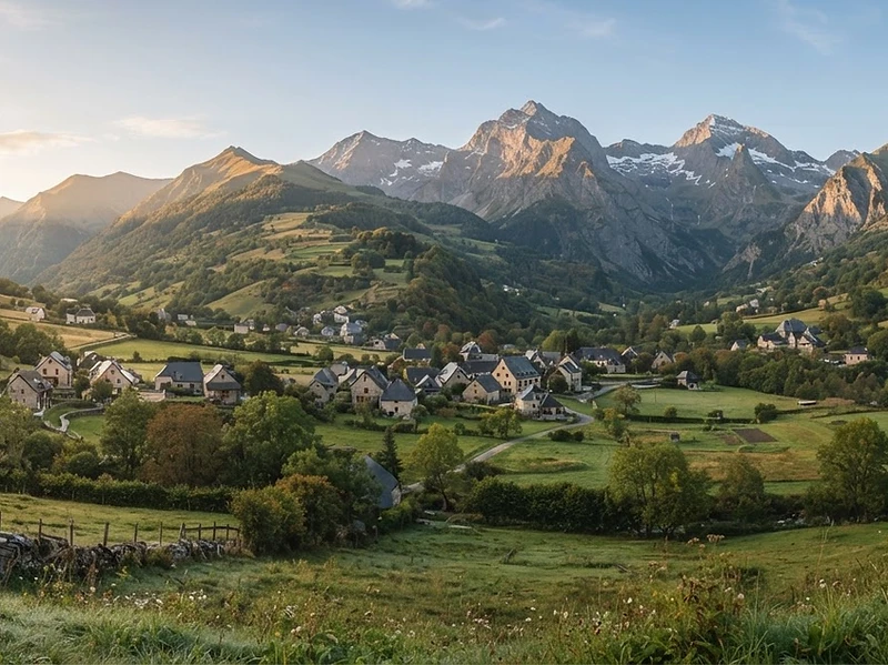 Vallée d'Aure au lever du jour, Pyrénées enneigées