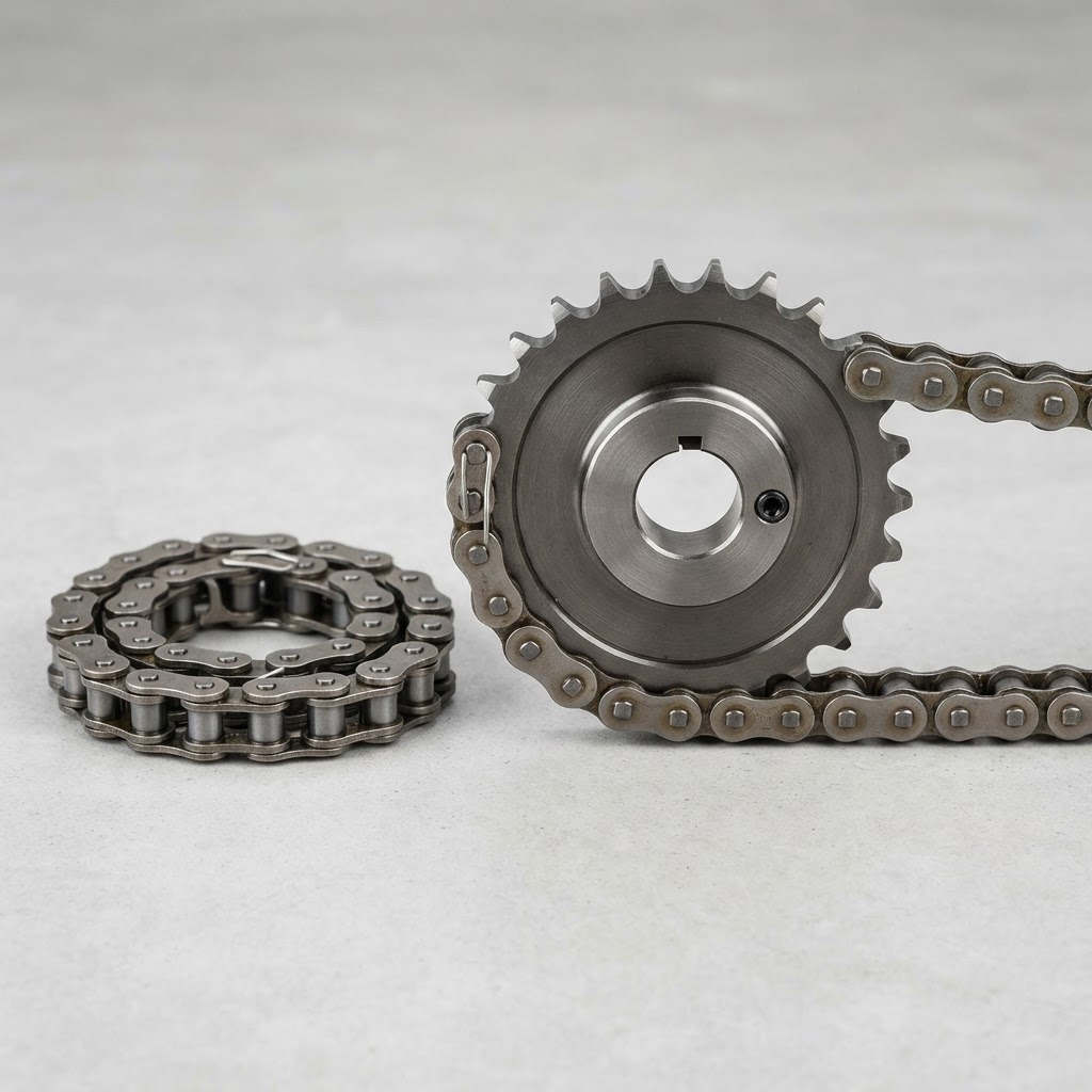 Chaînes à rouleaux, maillons et pignons