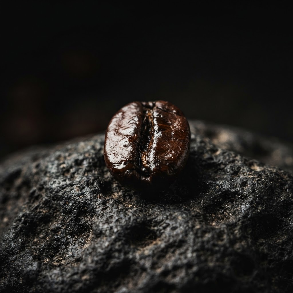 Coffee bean on basalt stone