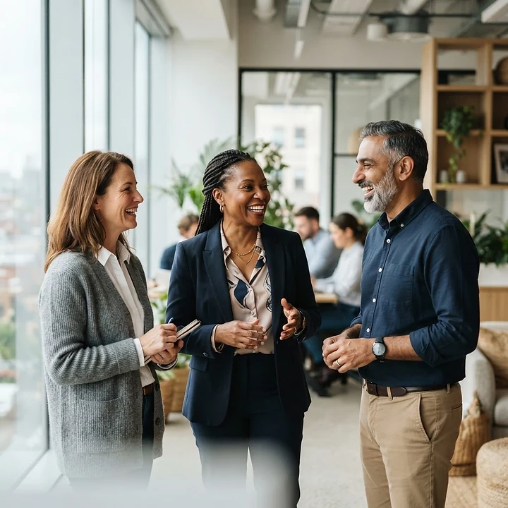 Business owners collaborating in a bright workspace