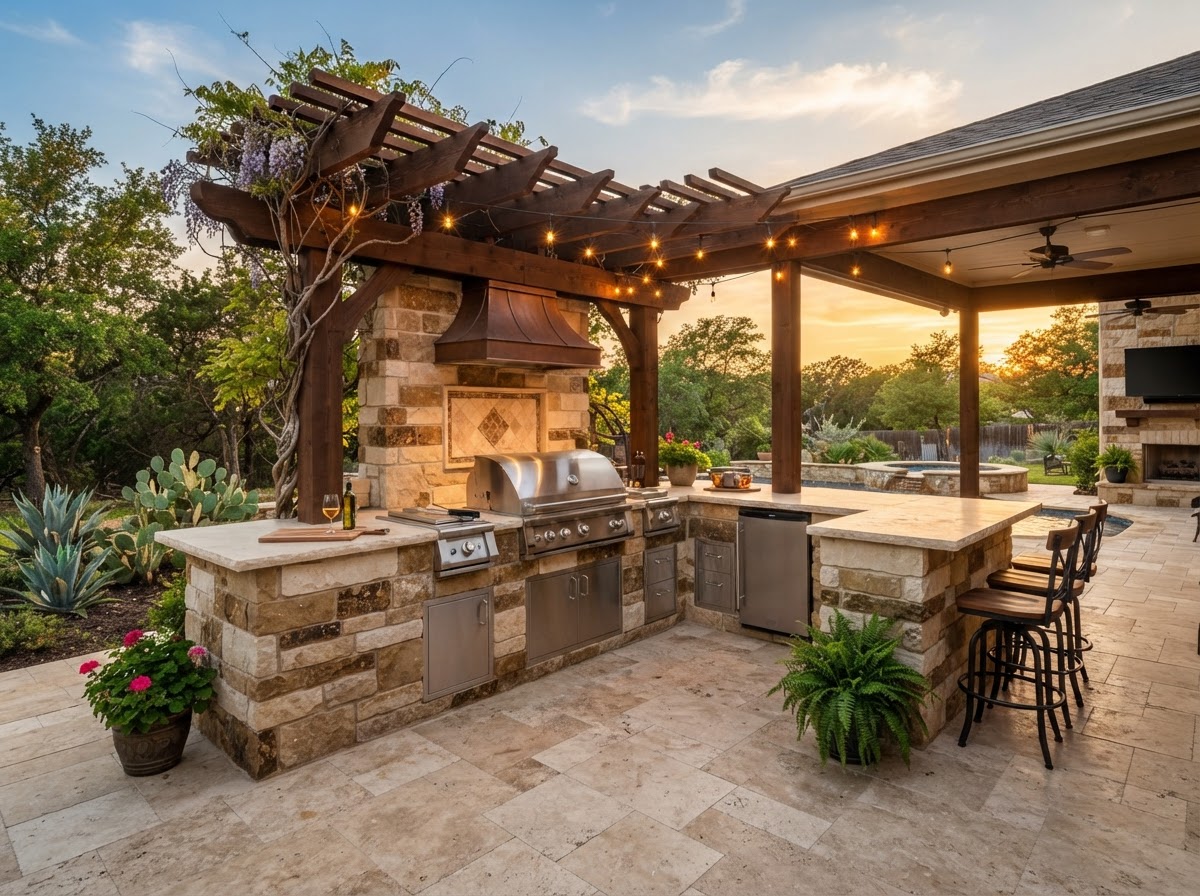 Outdoor Kitchen Building by R&J Masonry in Austin TX