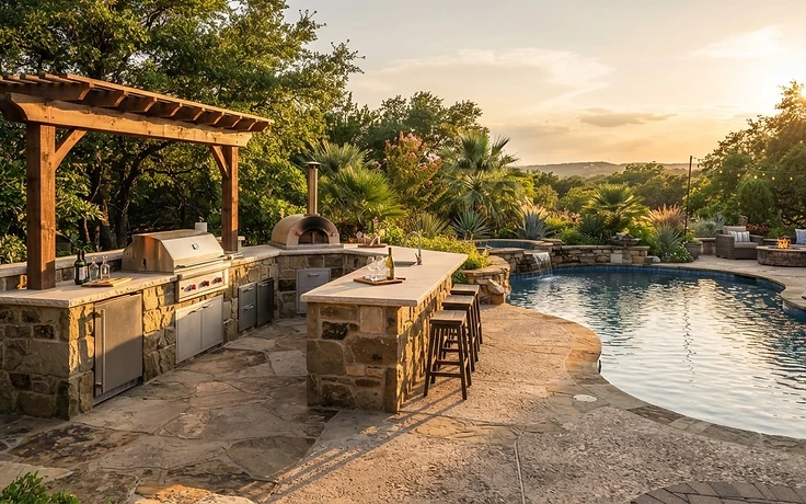 Austin pool deck masonry before and after by R&J Masonry — after