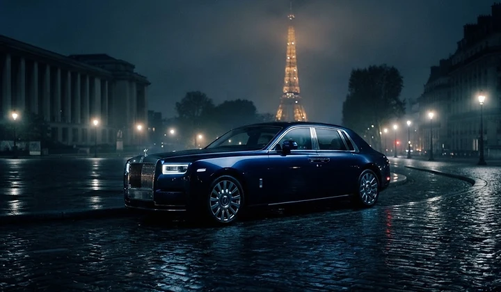 Rolls-Royce at Place du Trocadéro with the Eiffel Tower at night