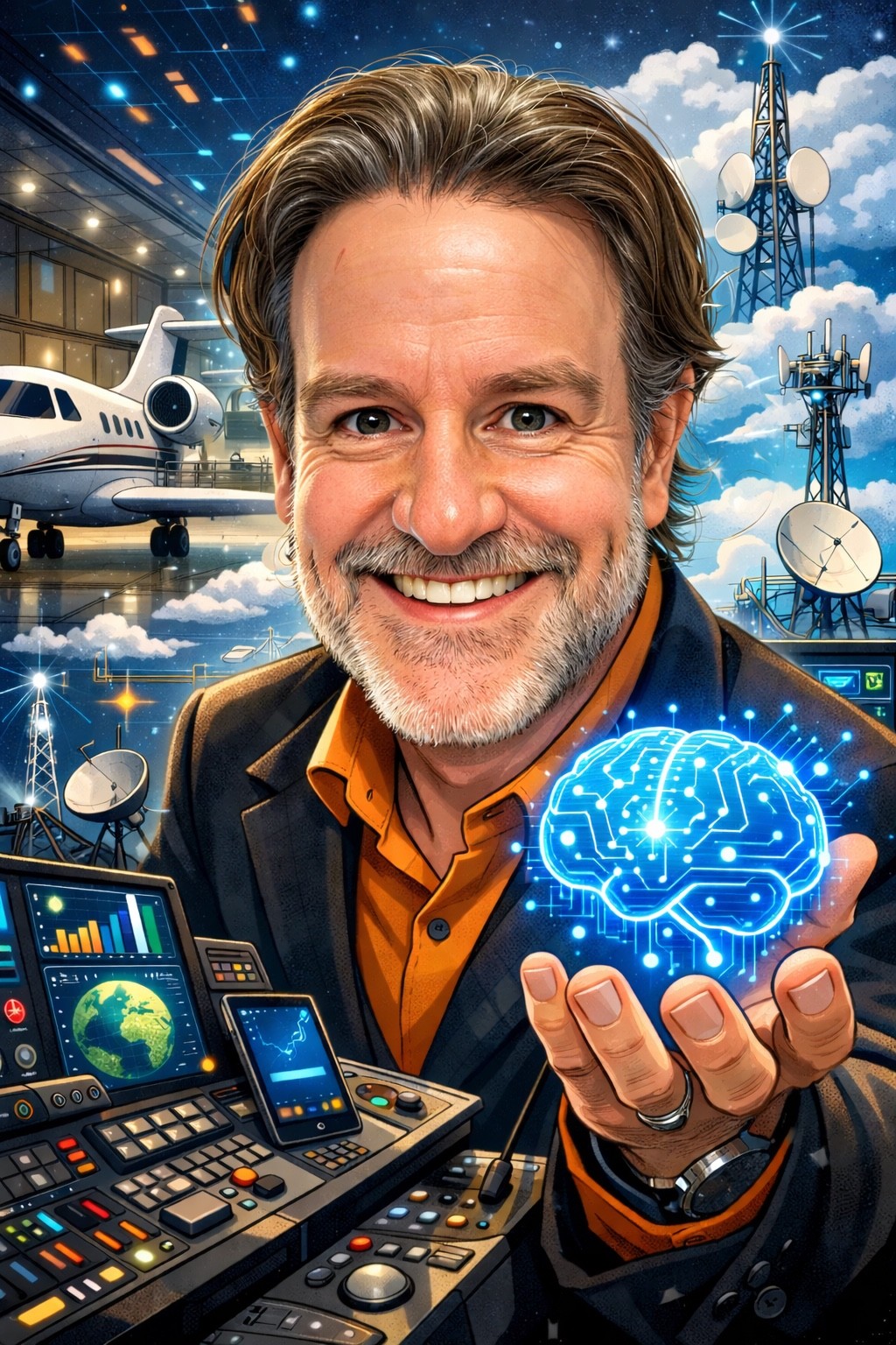 Illustrated portrait of Carlos Lahrssen, founder of dskr.ai