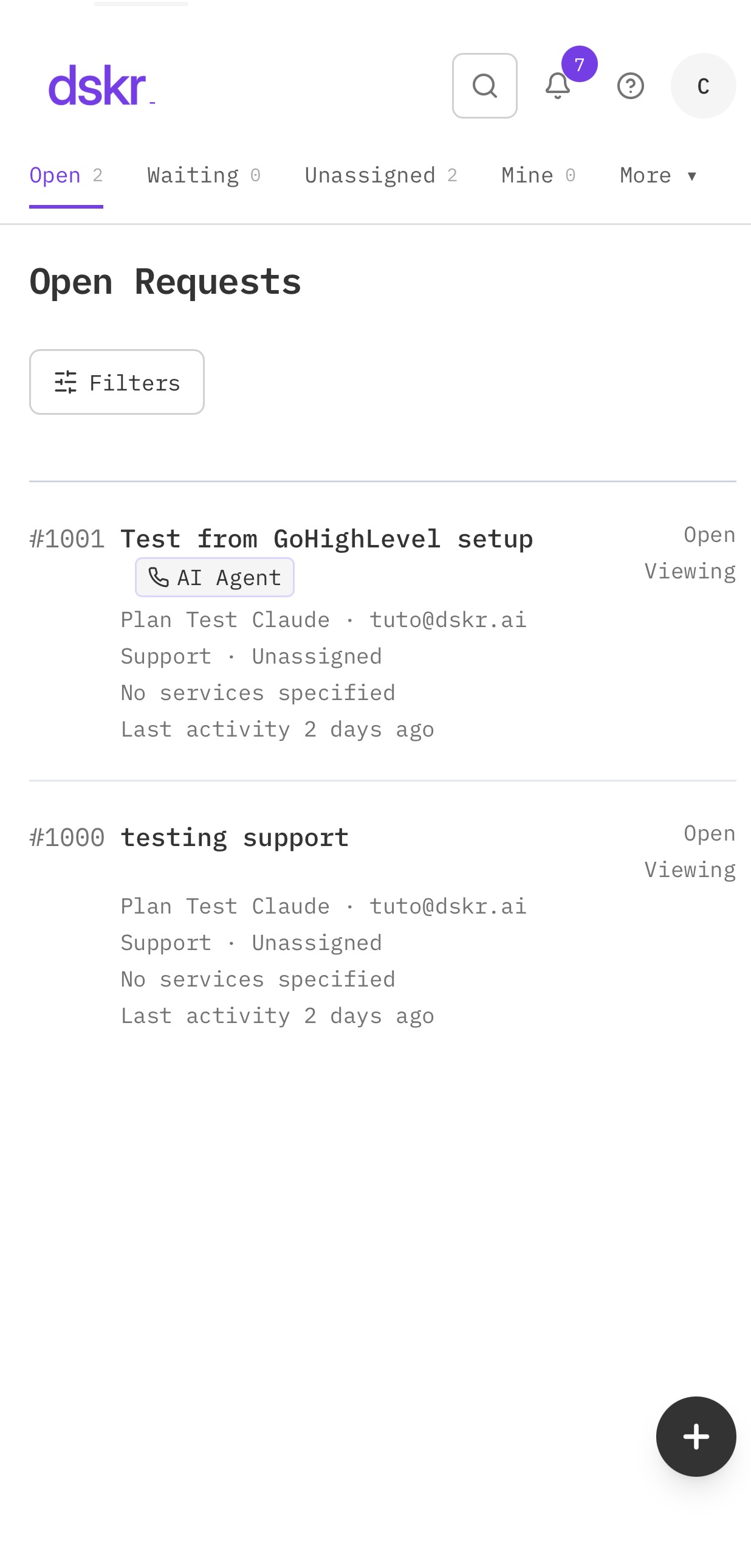 dskr.ai help desk ticket list
