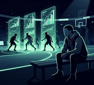 Bench player silhouette with rising teammate stat panels