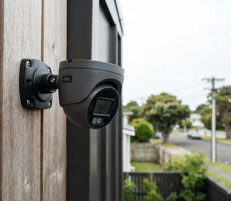 Modern CCTV security camera installed on a New Zealand home in Hamilton