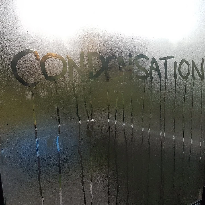 Heavy morning condensation on residential windows