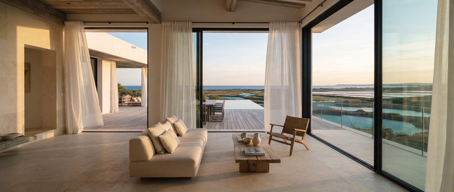 Villa méditerranéenne au lever du jour sur le littoral camarguais