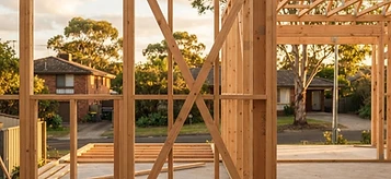 Illustrative Australian timber wall frame with studs, bracing and openings — AI-generated, not a Mair project