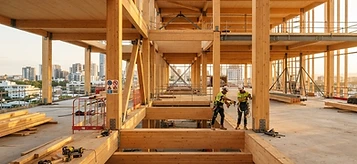 Illustrative large-scale commercial timber framing project — AI-generated, not a Mair project