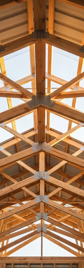 Illustrative Australian timber roof trusses and rafters — AI-generated, not a Mair project