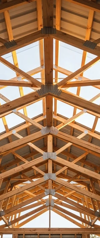 Illustrative Australian timber roof trusses and rafters — AI-generated, not a Mair project