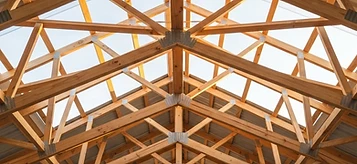 Illustrative Australian timber roof trusses and rafters — AI-generated, not a Mair project