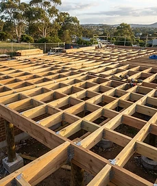 Illustrative timber floor joists and bearers — AI-generated, not a Mair project