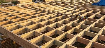 Illustrative timber floor joists and bearers — AI-generated, not a Mair project