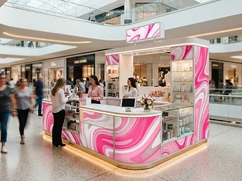 Pink branded mall kiosk