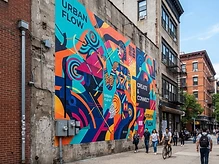 Large format vinyl wall wrap installed on an outdoor concrete wall with bold colorful printed mural
