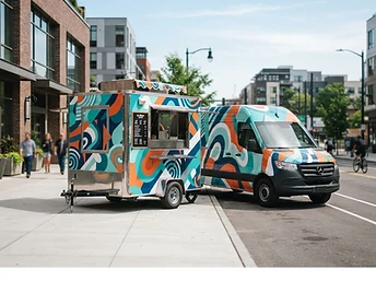 Wrapped food trailer and vehicle