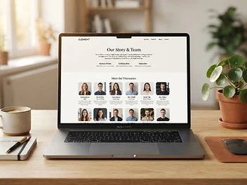 Laptop displaying a custom designed about us website page