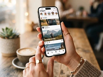 Phone displaying Instagram and TikTok ad creative