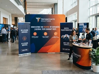 Custom printed event banners and retractable banner stands with bold branded graphics
