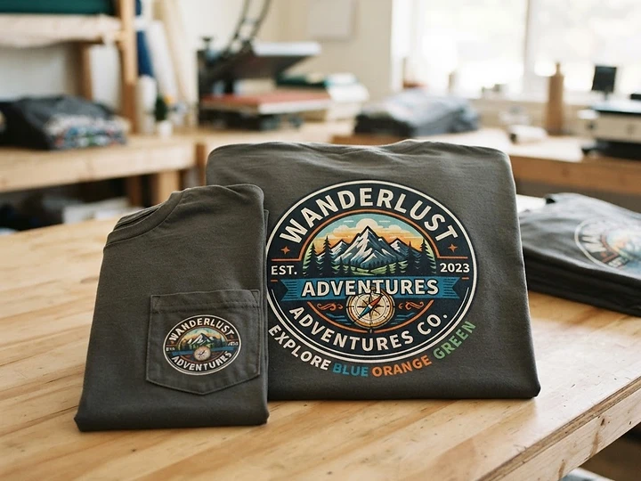 Custom printed t-shirts with pocket logo and full-color back print