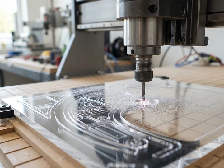 CNC router cutting custom acrylic sheet