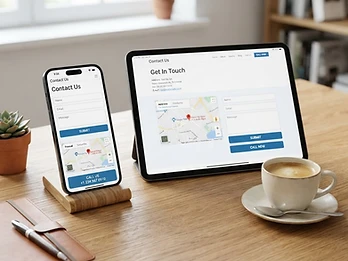 Phone and tablet displaying a custom designed contact us website page