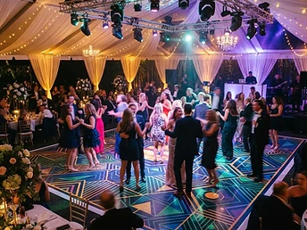 Event tent with patterned dance floor