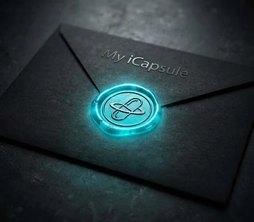 A sealed iCapsule envelope with a glowing seal