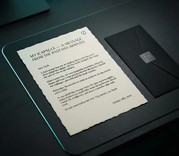 A printed iCapsule letter on a desk