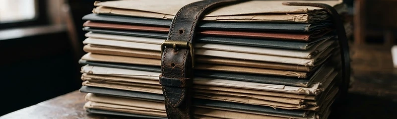 Official dossiers bound with leather on an oak desk
