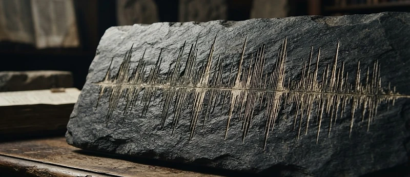 Soundwave pattern carved into dark stone