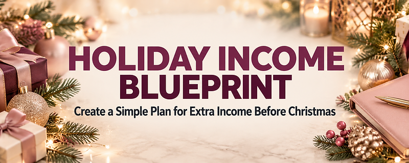 Holiday Income Blueprint — festive holiday income planning flat lay