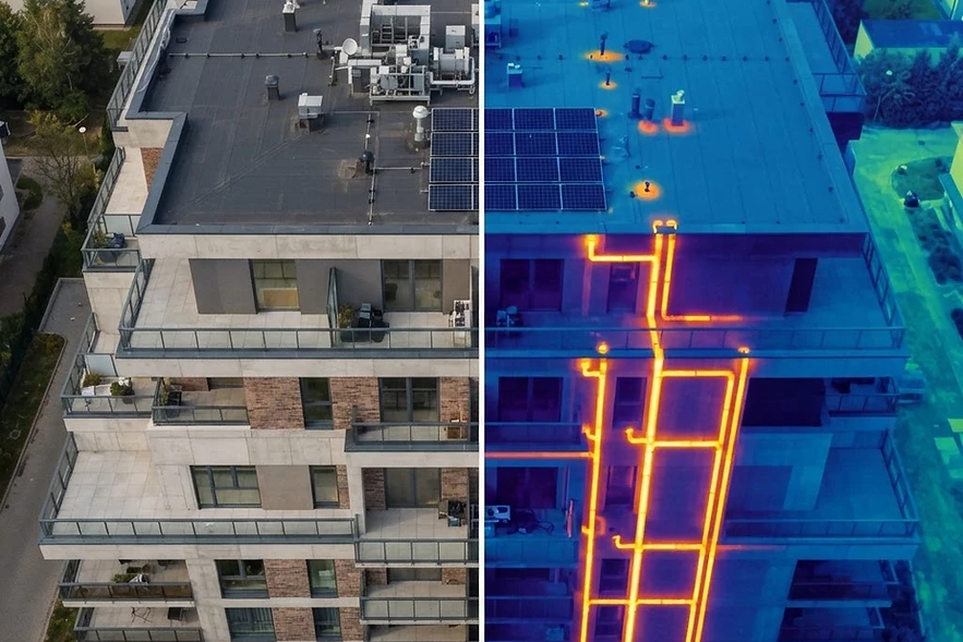 Thermografische Drohnenanalyse einer Gebäudehülle