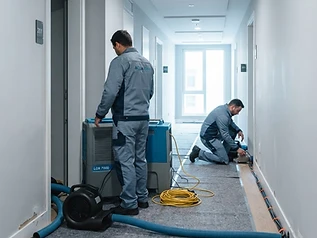 Sanierungsteam bei der Arbeit in einem Wohngebäude