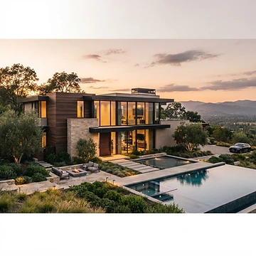 Architectural exterior at golden hour