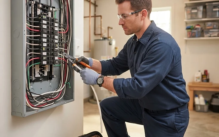 Electrician working on a residential electrical panel