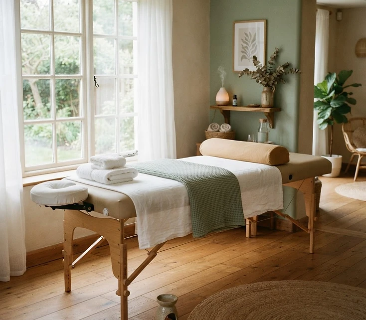 Peaceful interior with a professional massage table setup