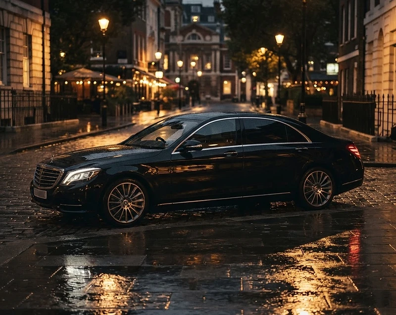 Luxury black sedan at night