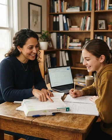 A tutor working one-on-one with a student at a desk