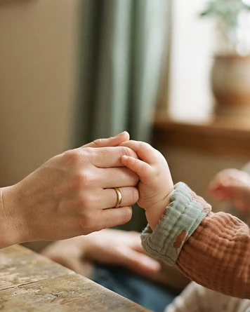 Padre sosteniendo con ternura la mano de su hijo