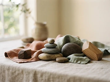 Composición equilibrada de materiales naturales que representa el método CALMA