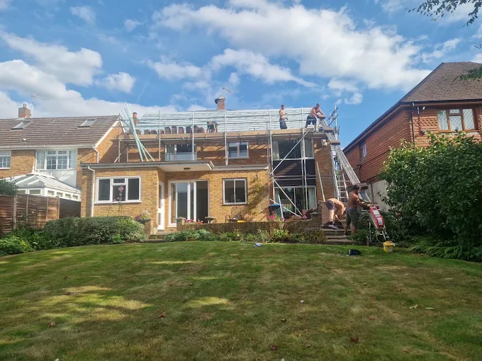 MFM roofing team at work on a full re-roof project
