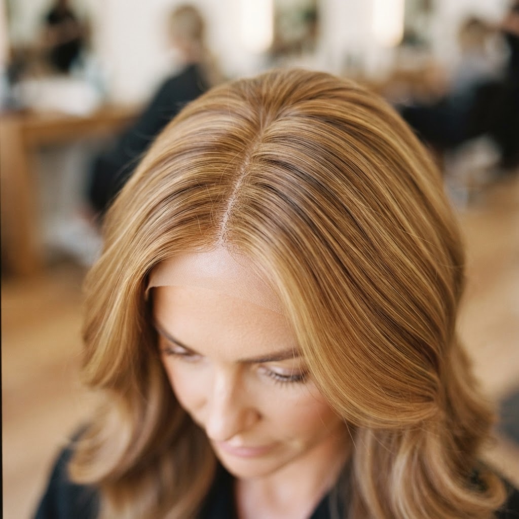 Close-up of a seamlessly blended hair topper hairline