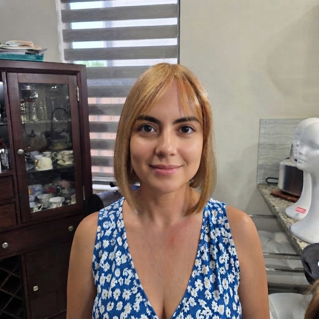 Client wearing her new handcrafted hair topper