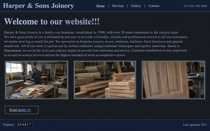 Outdated website for a local joinery business